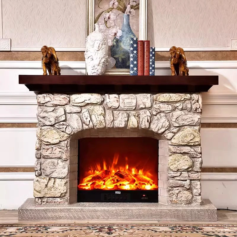 欧式复古电子仿真火壁炉架轻奢仿石头壁炉架装饰取暖芯电视柜背景