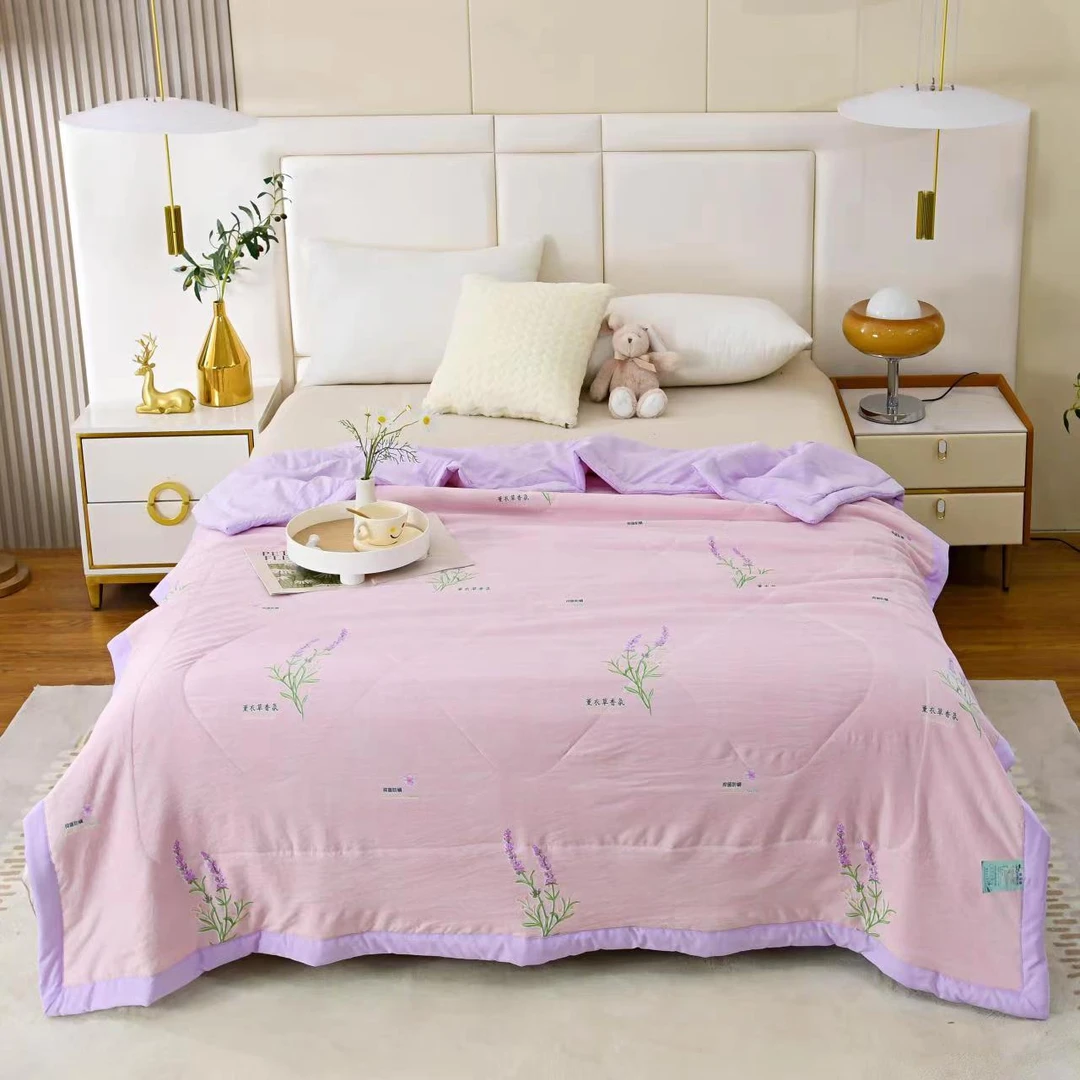 新品夏凉被空调被单双人被子印花薄款机洗学生宿舍凉感薰衣草香味