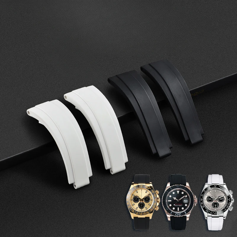 适配rolex劳力士迪通拿橡胶表带配件金游艇黑绿水鬼表带氟橡胶带
