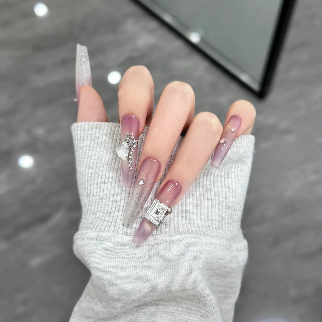 DAI SHU【雨落兰莺】原创设计师蕾丝提花猫眼温柔显白4cm长尖穿戴甲