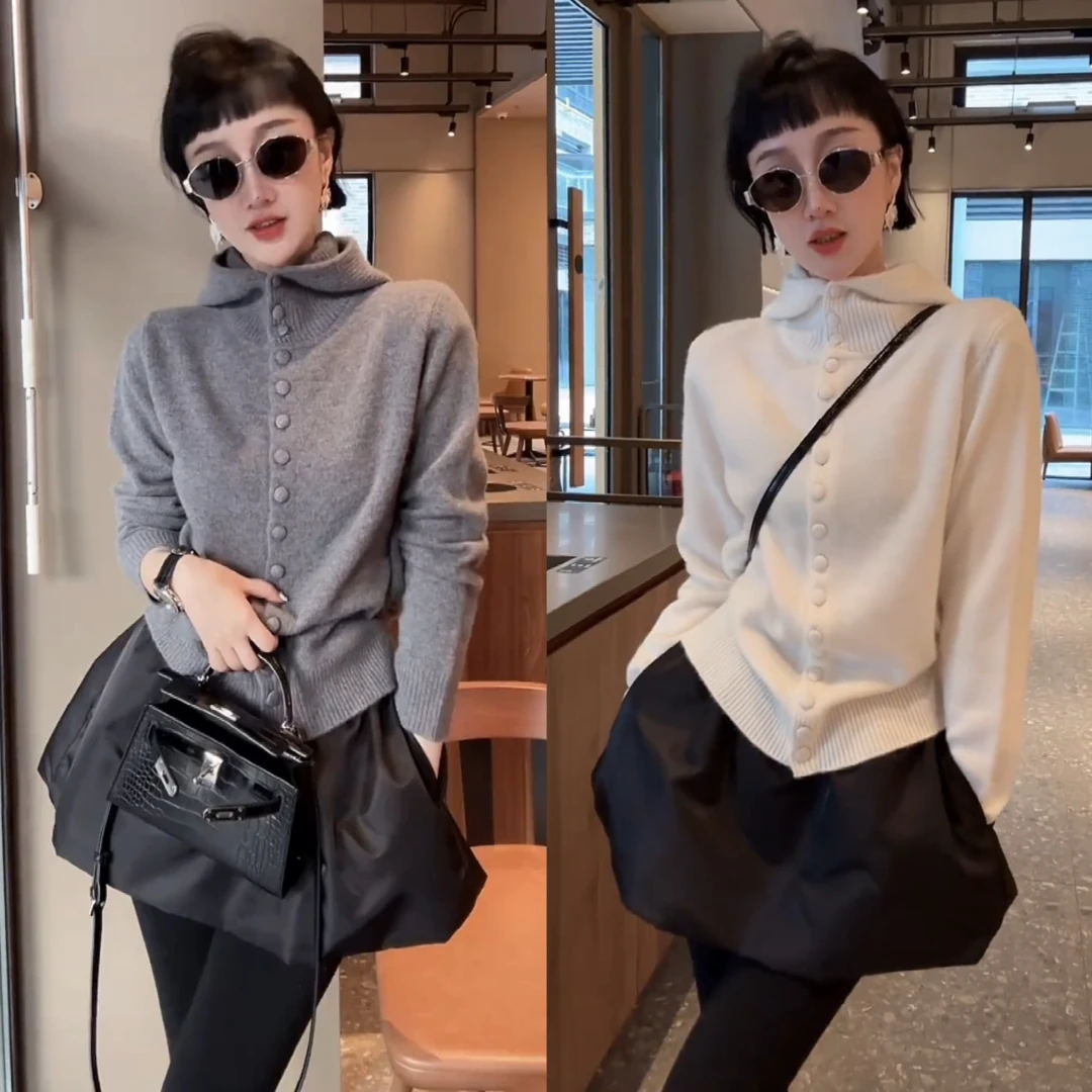 秋冬高领毛衣气质百搭秋冬长袖时尚连帽毛衣+短款裤宽松百搭韩版