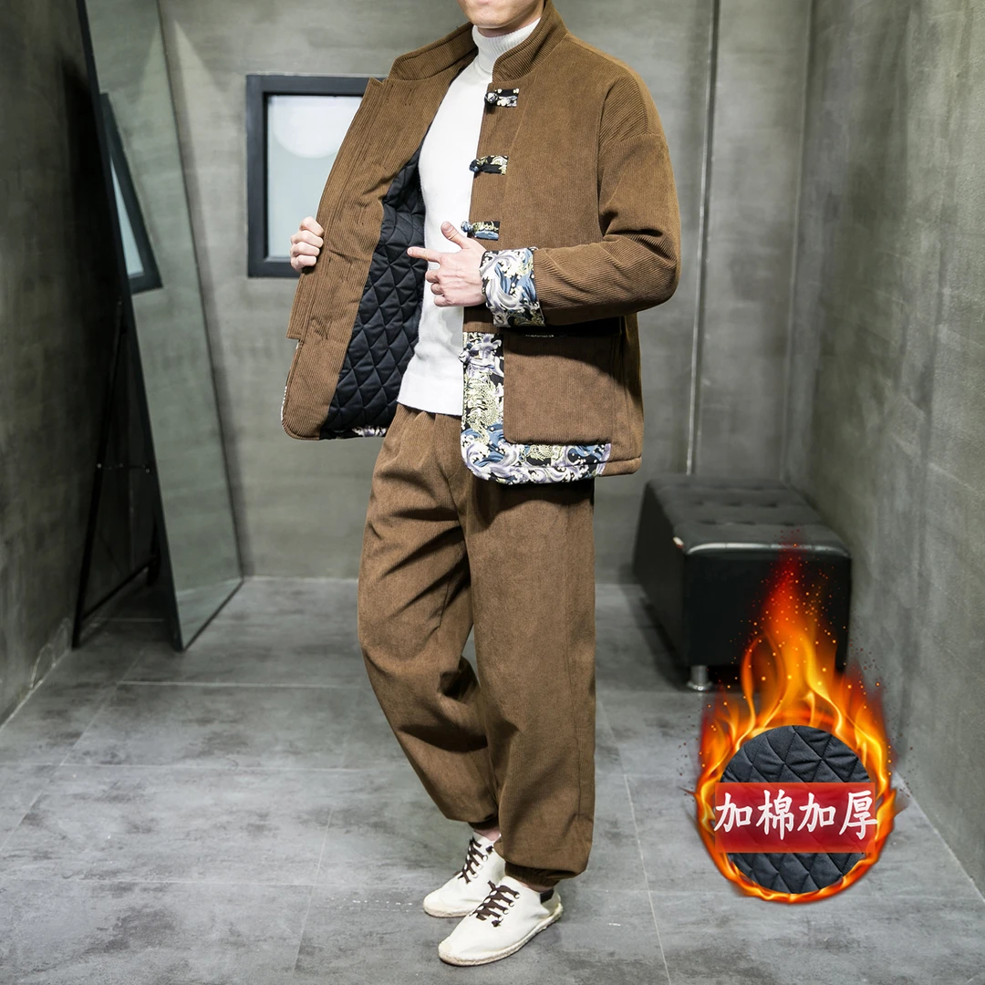 2024冬季中国风加厚冬装男青年唐装套装新中式国风棉服立领中山装