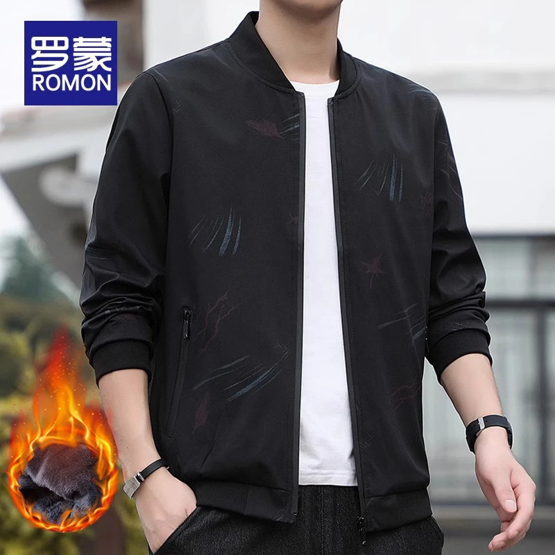 罗蒙秋冬加绒夹克外套2024新款潮流休闲商务棒球服领百搭上衣春秋