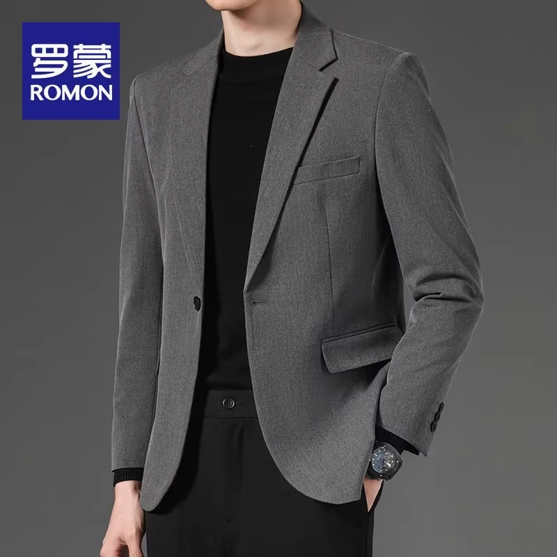 罗蒙休闲西装外套男2024新款春秋季韩版高级感修身商务正装西服男