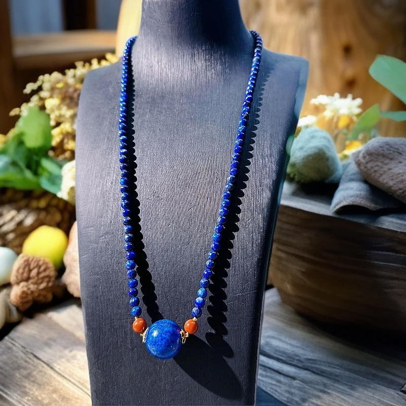 8722青金带珠项链手工时尚百搭手串吊坠项链中古气质挂坠少女饰品