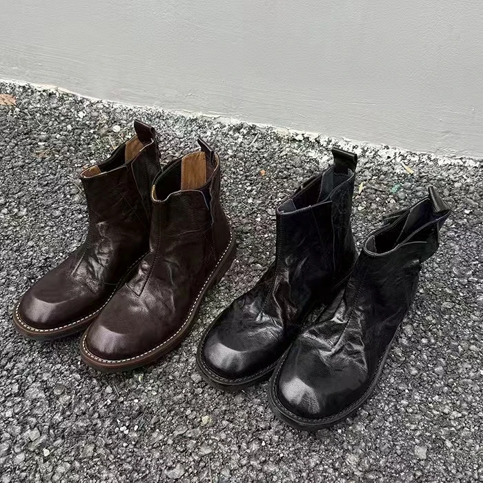 【JIUSHAN93】经典舒适骑士靴短靴真皮学院带跟防滑潮流复古女鞋