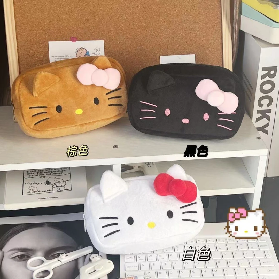 kitty猫毛绒笔袋ins日系高颜值可爱学生文具袋大容量铅笔盒化妆包