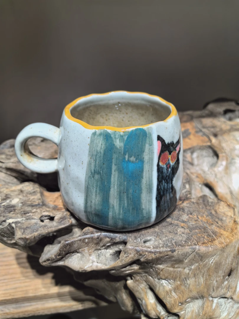 景德镇高温手捏手绘柴烧杯茶具老陶泥咖啡杯茶杯复古纯手工家用