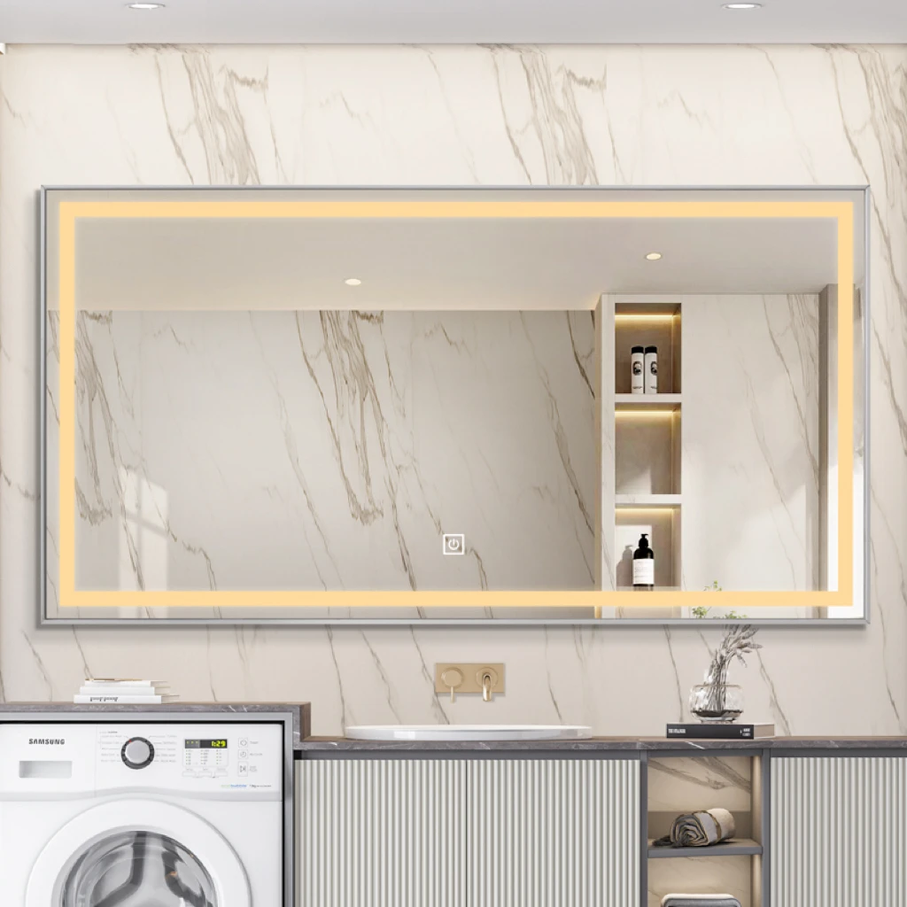 家用铝合金框智能浴室镜壁挂卫生间镜子带灯防雾镜发光洗手卫浴镜