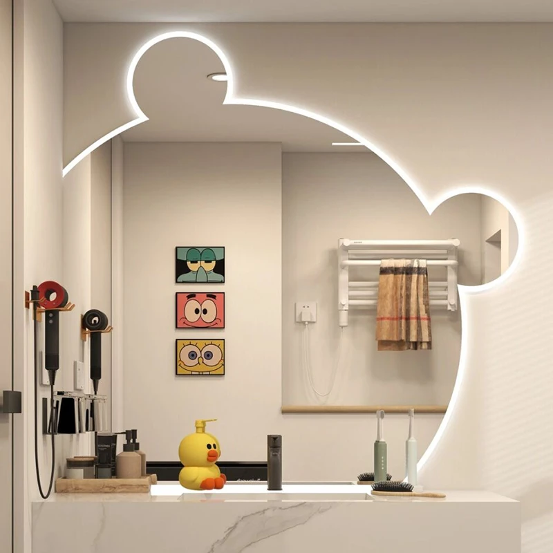 奥沁瑞浴室小熊智能镜子洗漱壁挂化妆镜发光防雾人体感应小熊镜子