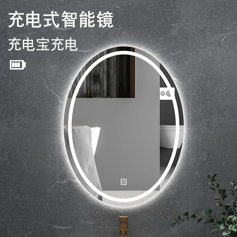 奥沁瑞椭圆形充电式LED灯触摸屏化妆镜浴室发光镜定制竖挂智能镜