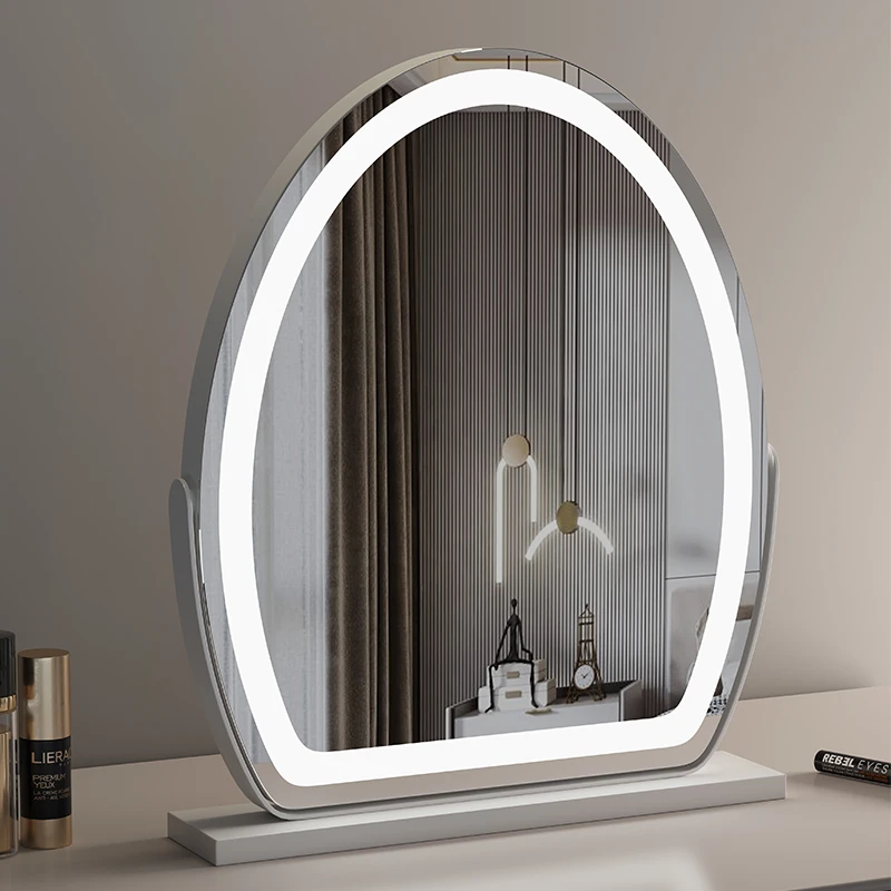 奥沁瑞椭圆梳妆台镜子带灯化妆镜台式桌面led智能家用网红美妆镜