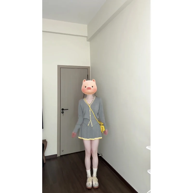 2024新款女士秋季时尚穿搭学院风针织开衫外套高腰百褶半身裙