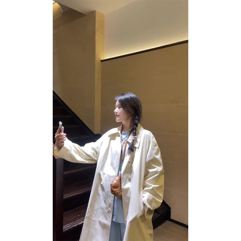 2024新款女士秋冬季时尚气质百搭中长款风衣外套高腰宽松阔腿裤