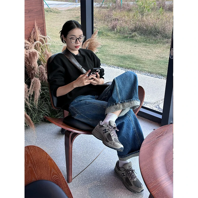 2024新款女士秋冬季韩版小众设计感宽松百搭针织上衣高腰阔腿裤