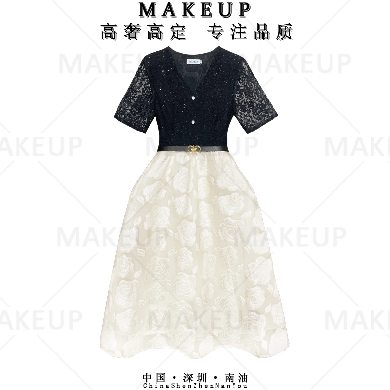 [宋老板-深圳南油]夏款法式轻奢拼色气质时尚百搭女连衣裙-X337