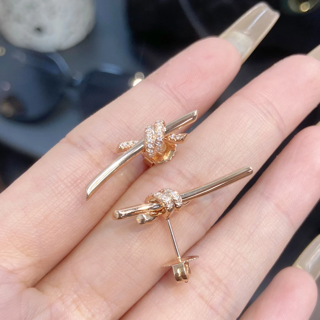 【念慈高定】18k绳结耳钉玫瑰金耳饰个性百搭时尚气质