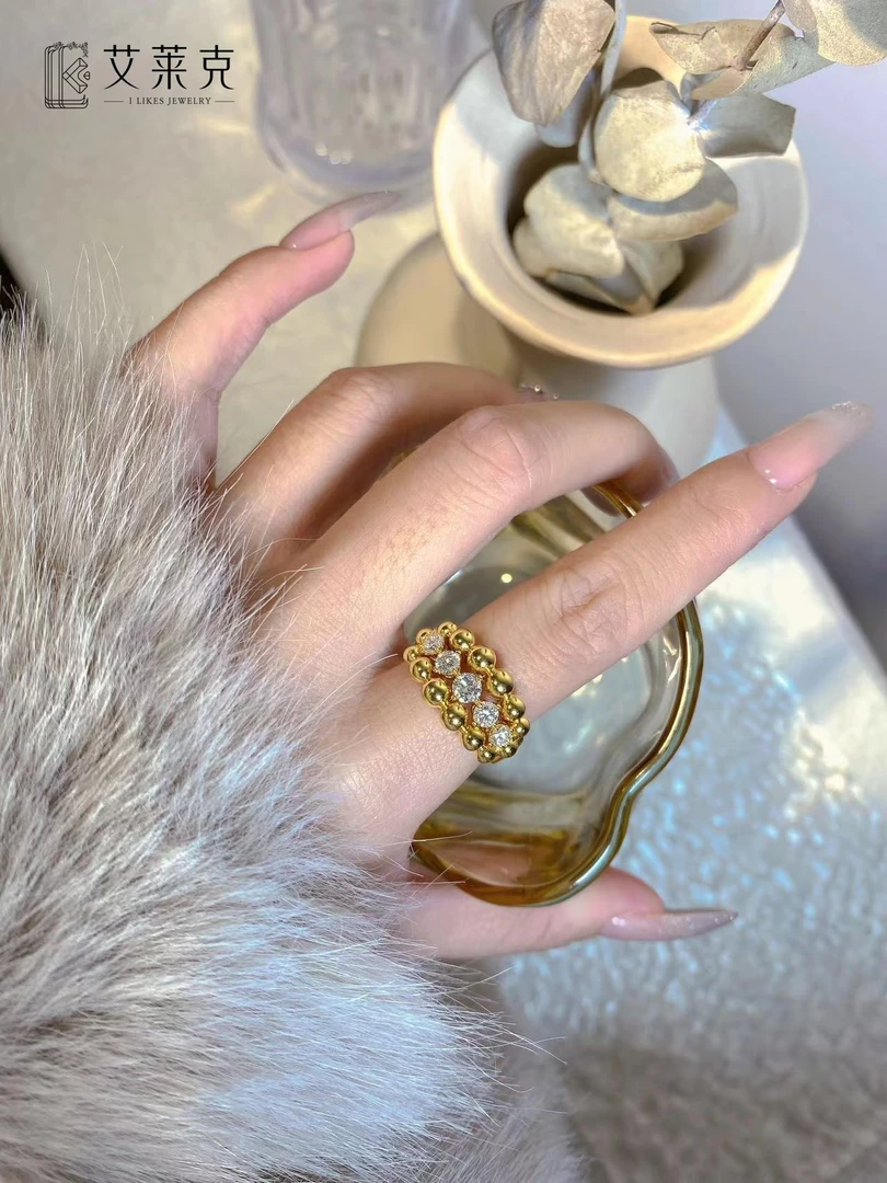 【念慈高定】18K大金珠钻石霸气排戒满钻复古气质小众个性戒指