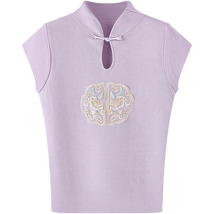 PDL0927 新中式盘扣刺绣高级感时尚薄款立领飞飞袖上衣女