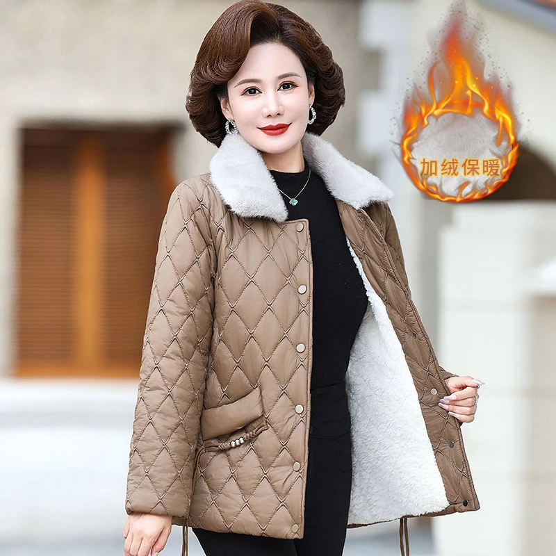 妈妈装棉衣母亲洋气衣服加绒中老年冬装棉袄外套中年女装时髦上衣