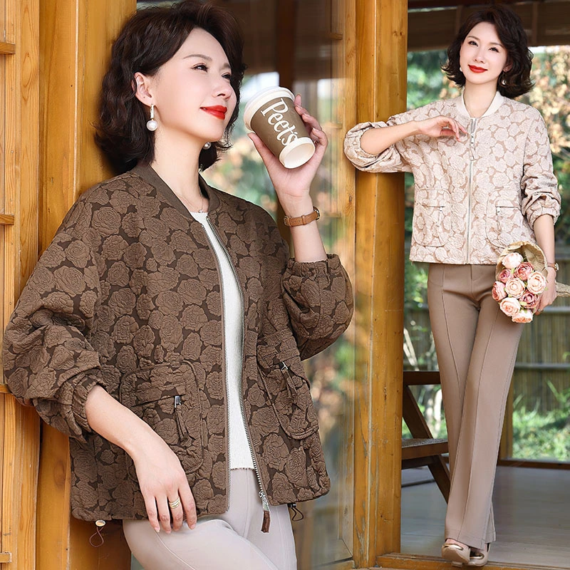 短款外套女士春秋季2024年新款小个子中年人妈妈装夹克时尚上衣服