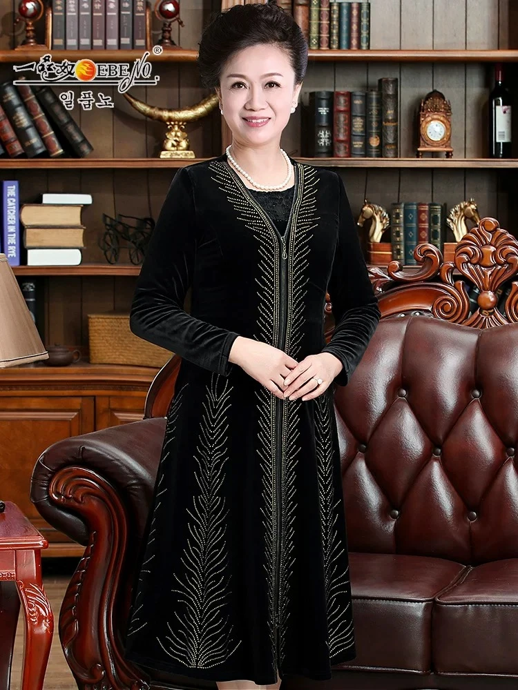 一品奴新款丝绒长款披风外套重工气质妈妈装