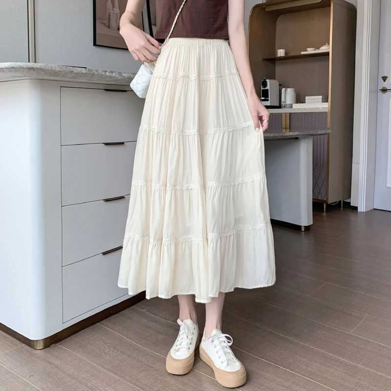 白色气质垂感显瘦半身裙伞裙中长款法式A字显瘦夏季女2025新款
