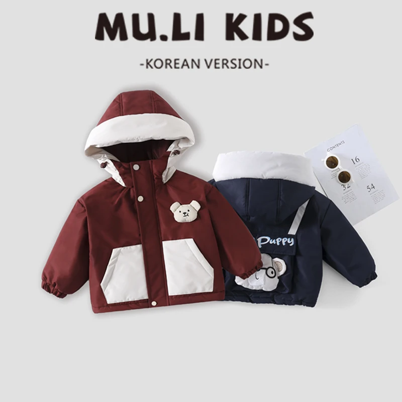 【达人】男童冬季棉服外套儿童红色连帽棉衣中小童加绒冲锋衣~072