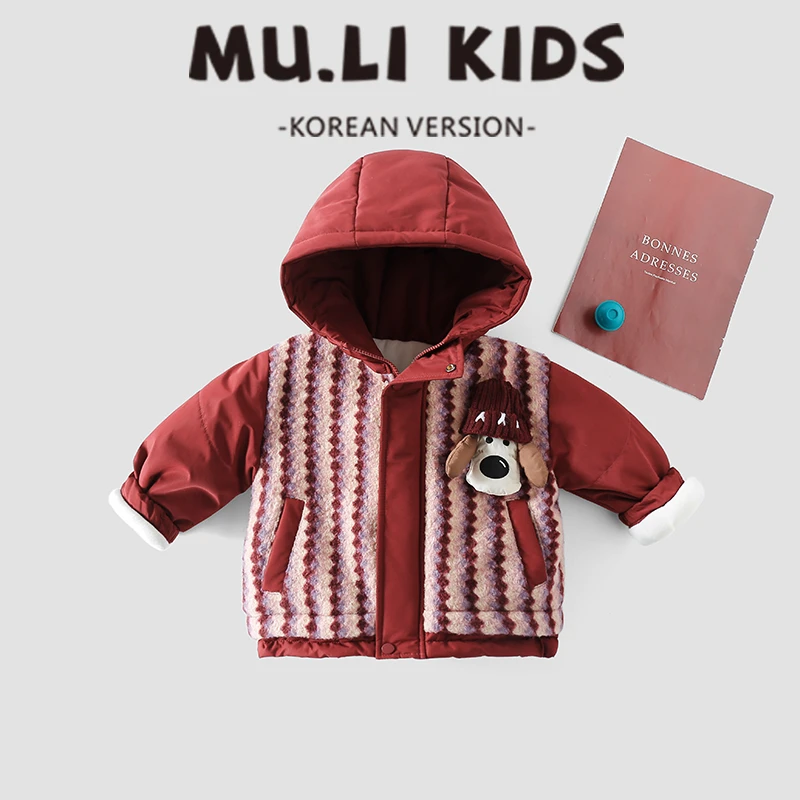 儿童新年加厚外套男小童羔羔毛棉衣新款加厚红色加绒连帽棉服-080