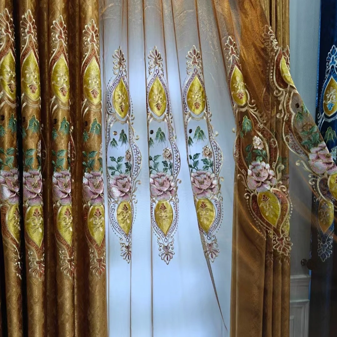 秋季新款遮光加厚高精密刺绣成品窗帘卧室客厅卧室阳台成品定制帘