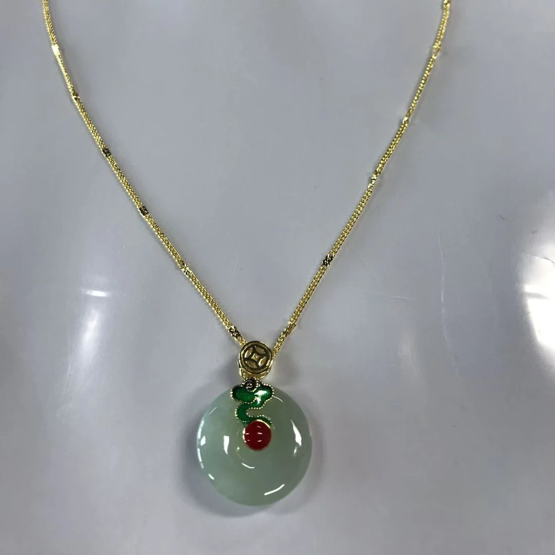 天然翡翠镶嵌如意扣吊坠祥云平安扣挂坠国风仿古平安坠