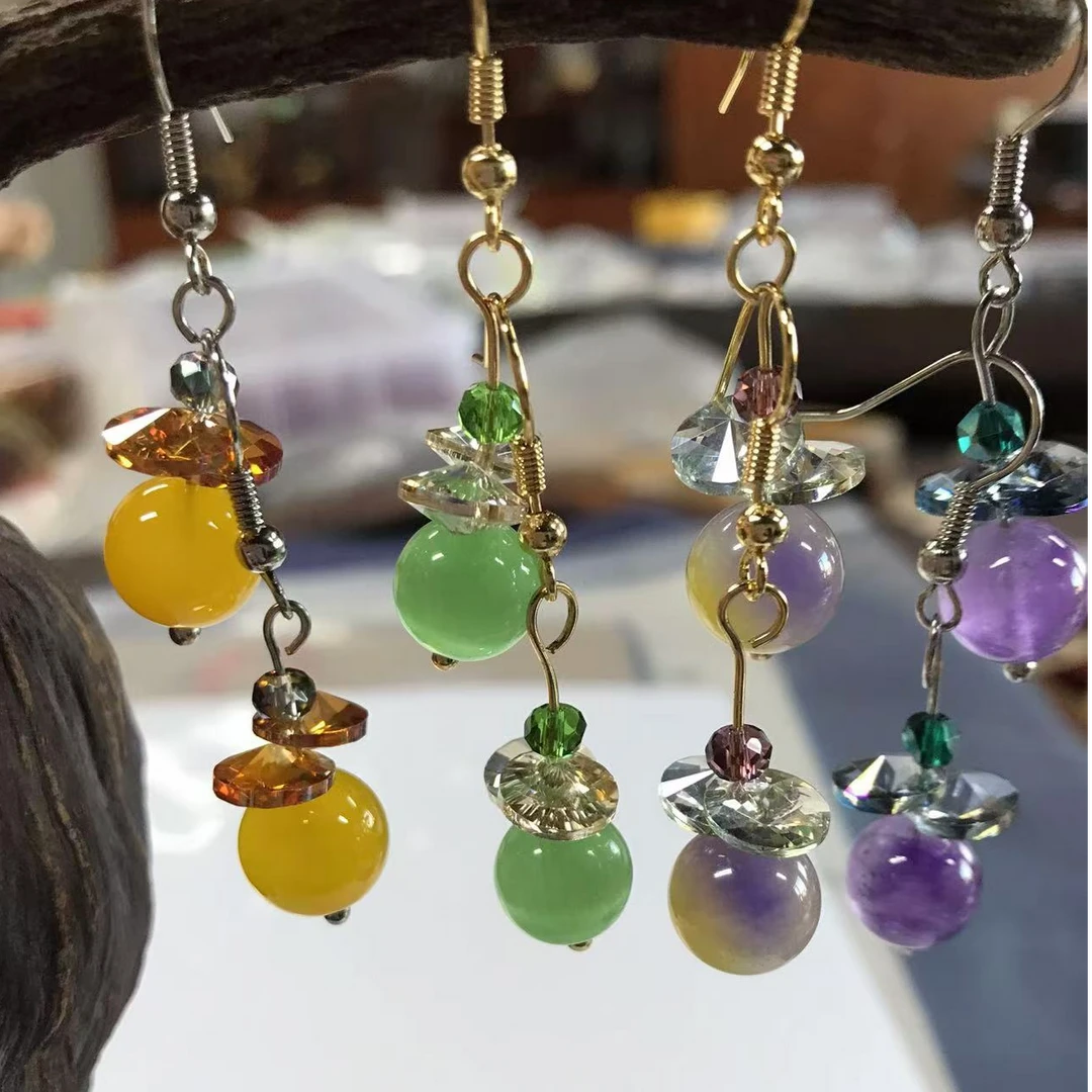 原创多彩玉耳环古风中国风手工设计款耳饰个性复古气质简约耳坠