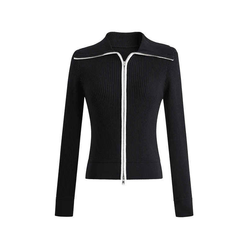 129 气质女装2024年秋季时尚法式高级感海军领针织拉链开衫外套潮