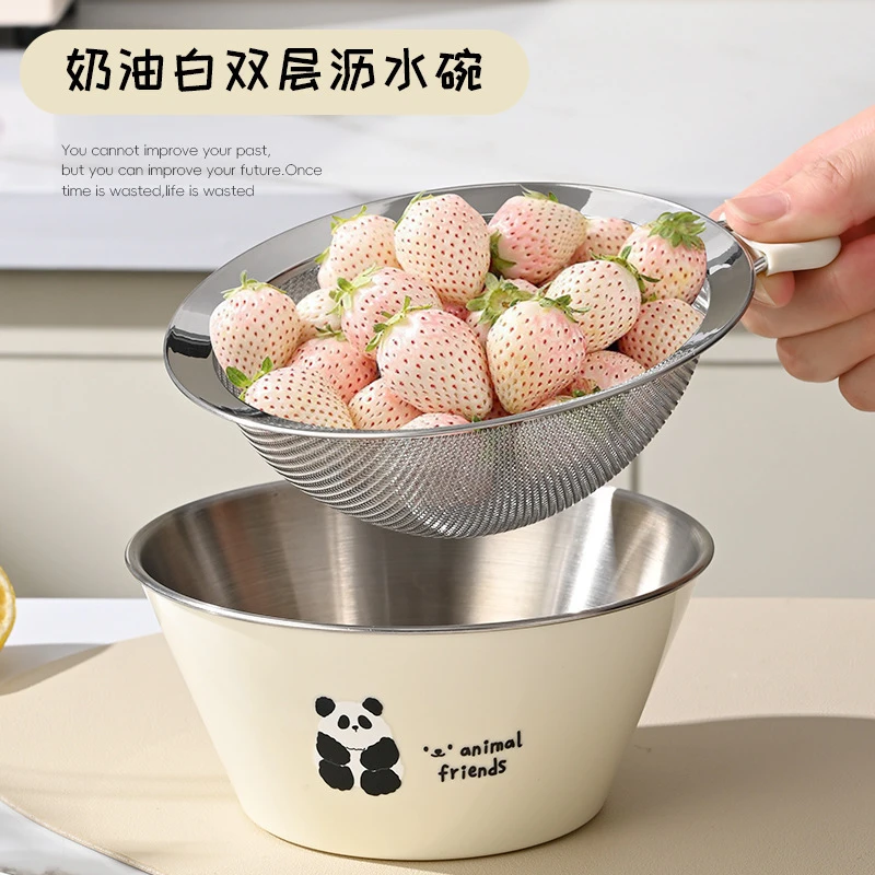 双层洗菜盆沥水篮304不锈钢水果盘新款家用洗水果神器滤水料理碗
