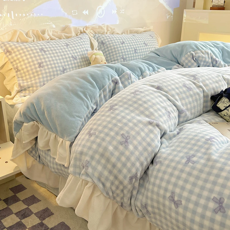 加厚牛奶绒四件套2024新款冬季保暖珊瑚绒床单被套罩150x200床品