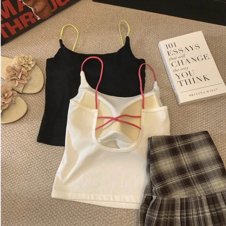 纯欲性感美背露背小吊带背心女秋季文胸一体内搭打底无袖抹胸上衣