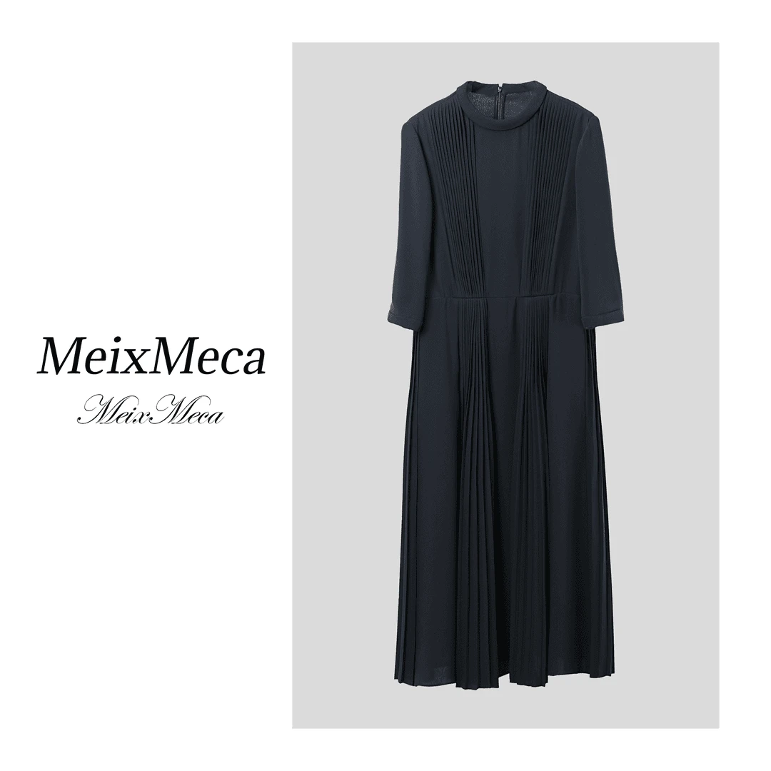 02660L重磅新品桑蚕丝女装连衣裙优雅时尚气质轻奢纯色长裙百褶裙