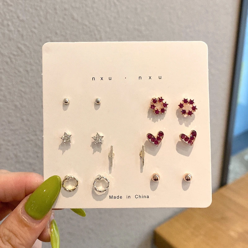 合金锆石耳饰 一周耳钉套装简约小巧百搭网红气质睡觉免摘耳饰