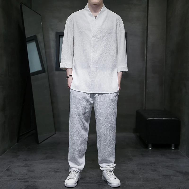 男士夏季套装冰丝速干运动服夏装中国风汉服休闲帅气潮流两件套潮