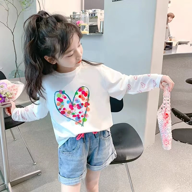 2024新款儿童假两件拼接防晒袖上衣夏季女童短袖T恤女孩夏季上衣