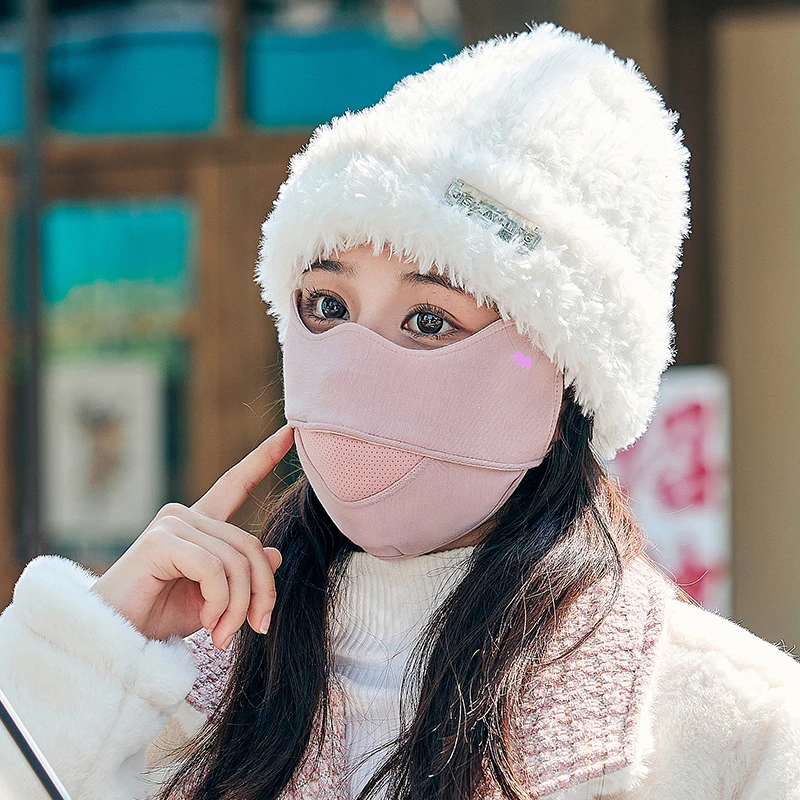 冬季骑行面罩女士高颜值防风保暖口罩黑色护眼角纯色3d立体显脸小