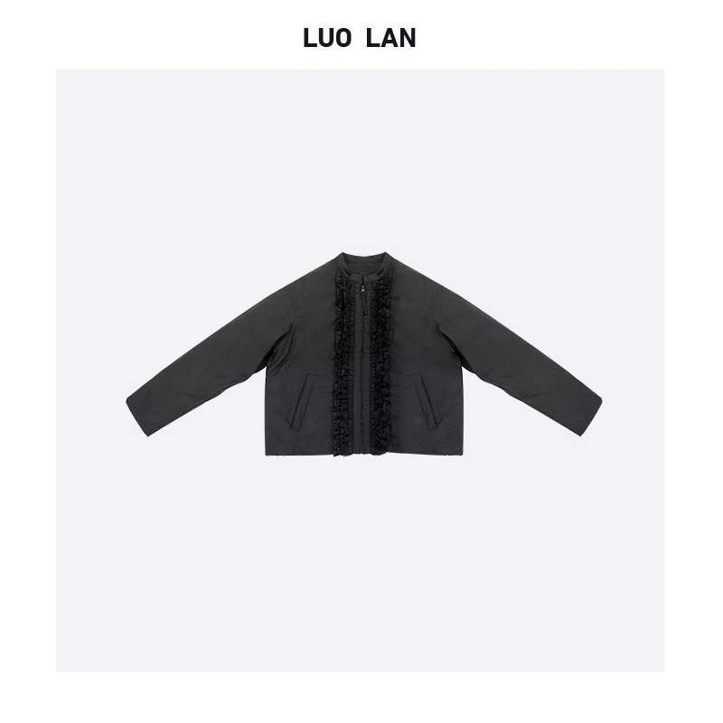 【KAREN】2024秋冬女装褶皱设计感蕾丝花边棉衣 YLM00280