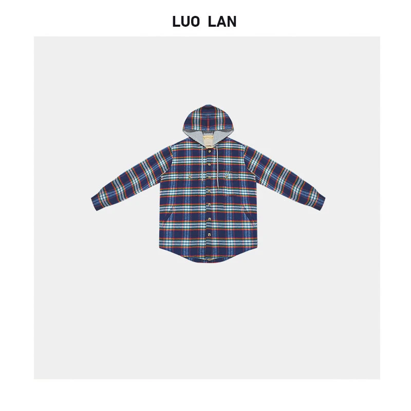 【雅雅】2024新品美式连帽彩虹格子加棉外套女装 YLM0023