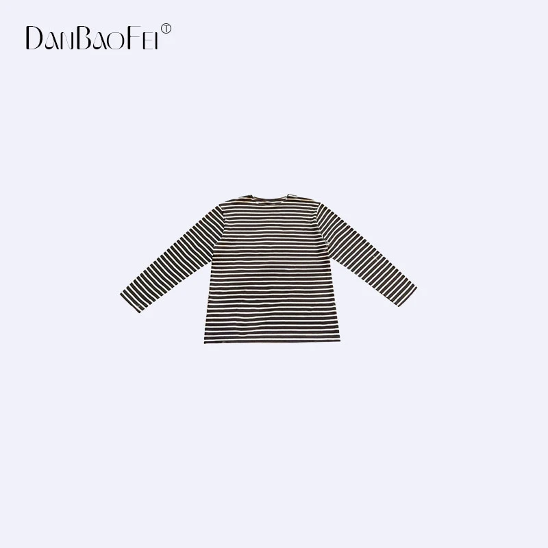 【KAREN】 通勤圆领套头上衣休闲经典条纹长袖T恤 YLM00231