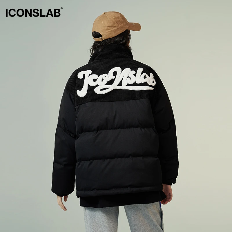 ICONSLAB冬季灯芯绒拼接棉服情侣外套面包服棉衣男