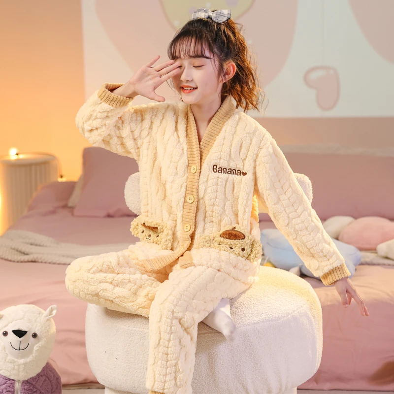 儿童睡衣女童秋冬季加绒加厚套装2025新款冬款女孩亲子装家居服