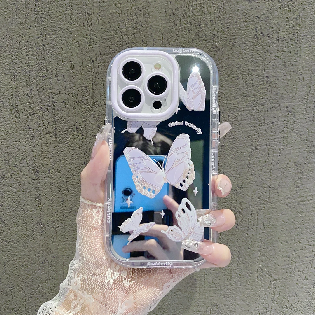 蝴蝶镜面适用苹果15_iPhone_华为荣耀_OPPO_VIVO_小米13手机壳潮