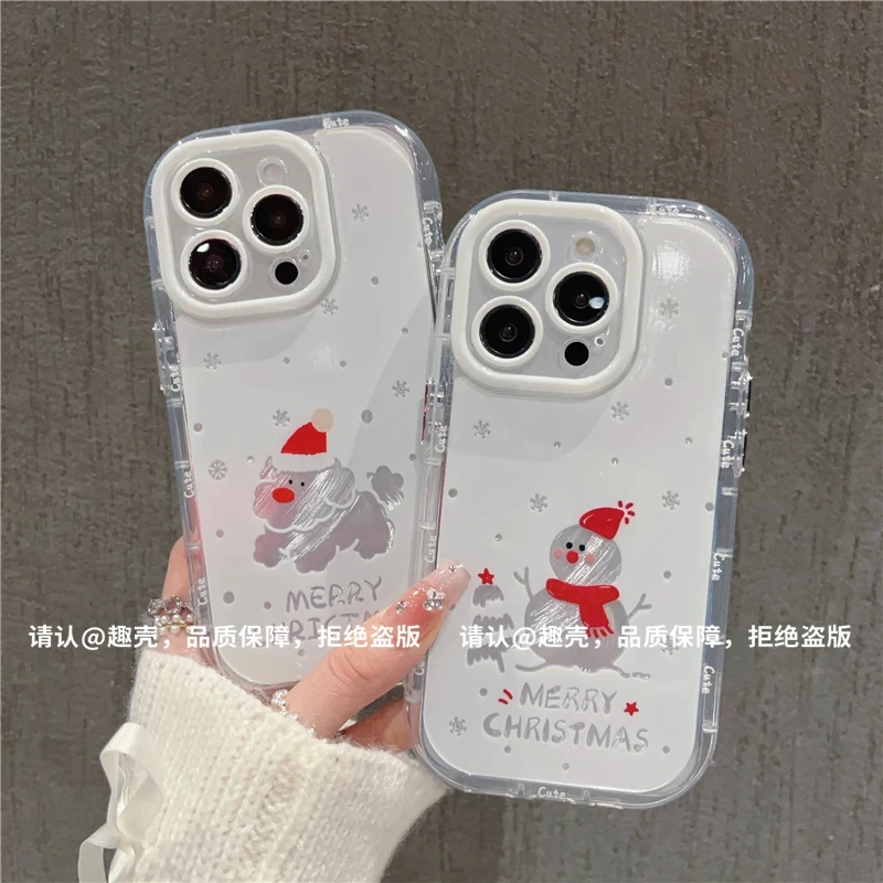 圣诞雪人适用苹果15羽纱奶油iPhone16promax手机壳oppo华为mate60