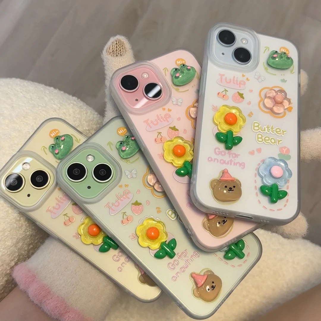 青蛙花苹果14iPhone15立体新款可爱13/12/11promax手机壳创意卡通
