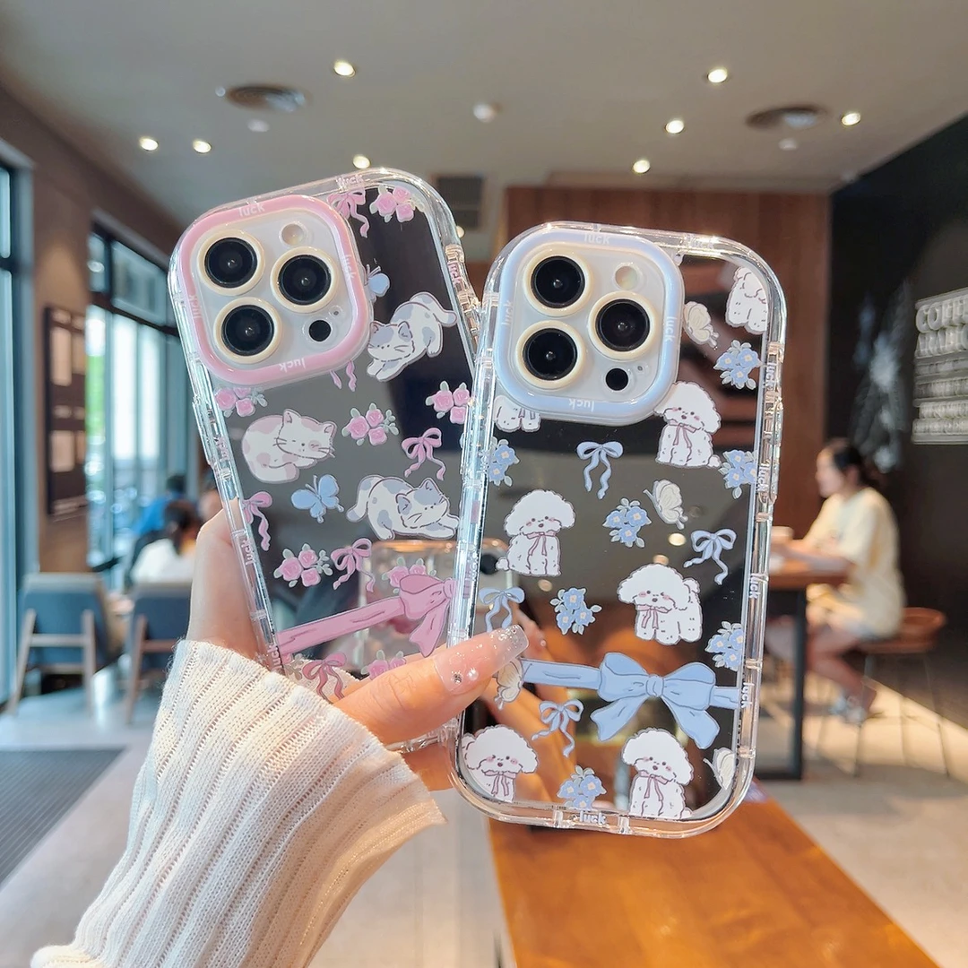 镜面泡芙壳适用苹果iPhone/华为荣耀/OPPO/VIVO/小米手机壳14/13